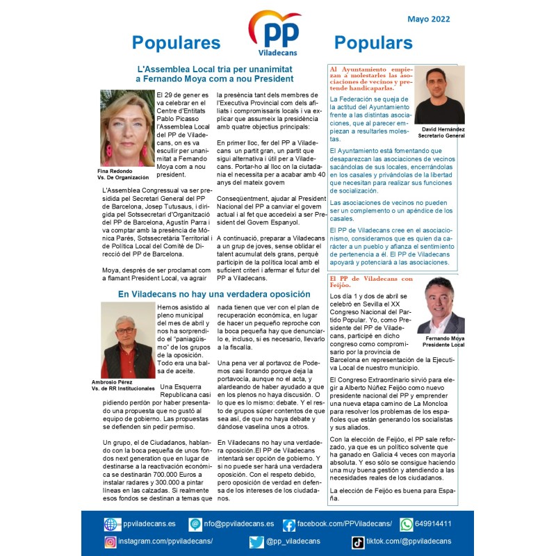 La Junta Local del PP de Viladecans decide lanzar una pequeña revista trimestral